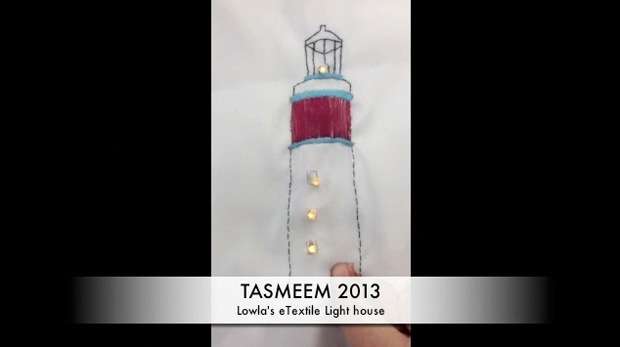 Pressure Activated Switch Illuminates LEDs in eTextile Embroidery Light House